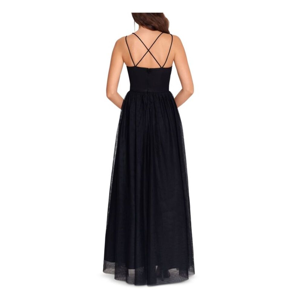 BLONDIE Womens Black Spaghetti Strap Full-Length Formal Fit + Flare Dress 5 - Picture 2 of 4